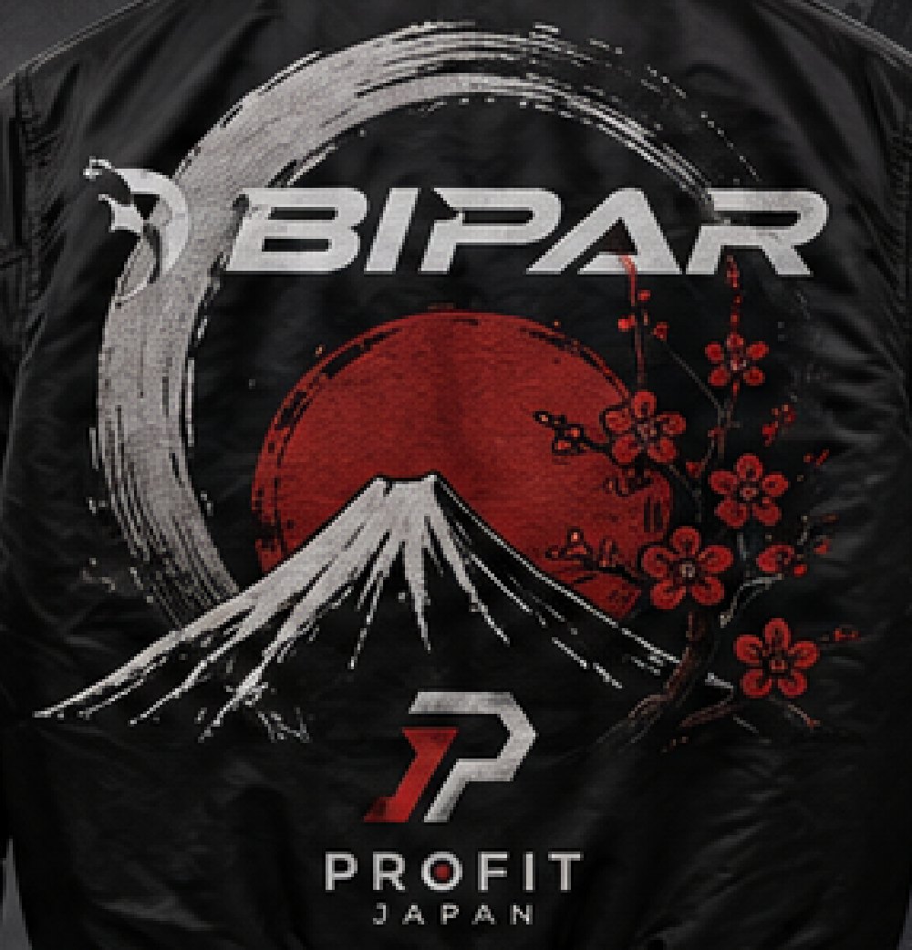 BIPARとPROFIT JAPANのロゴに、日の丸・富士山・梅を描いたデザイン